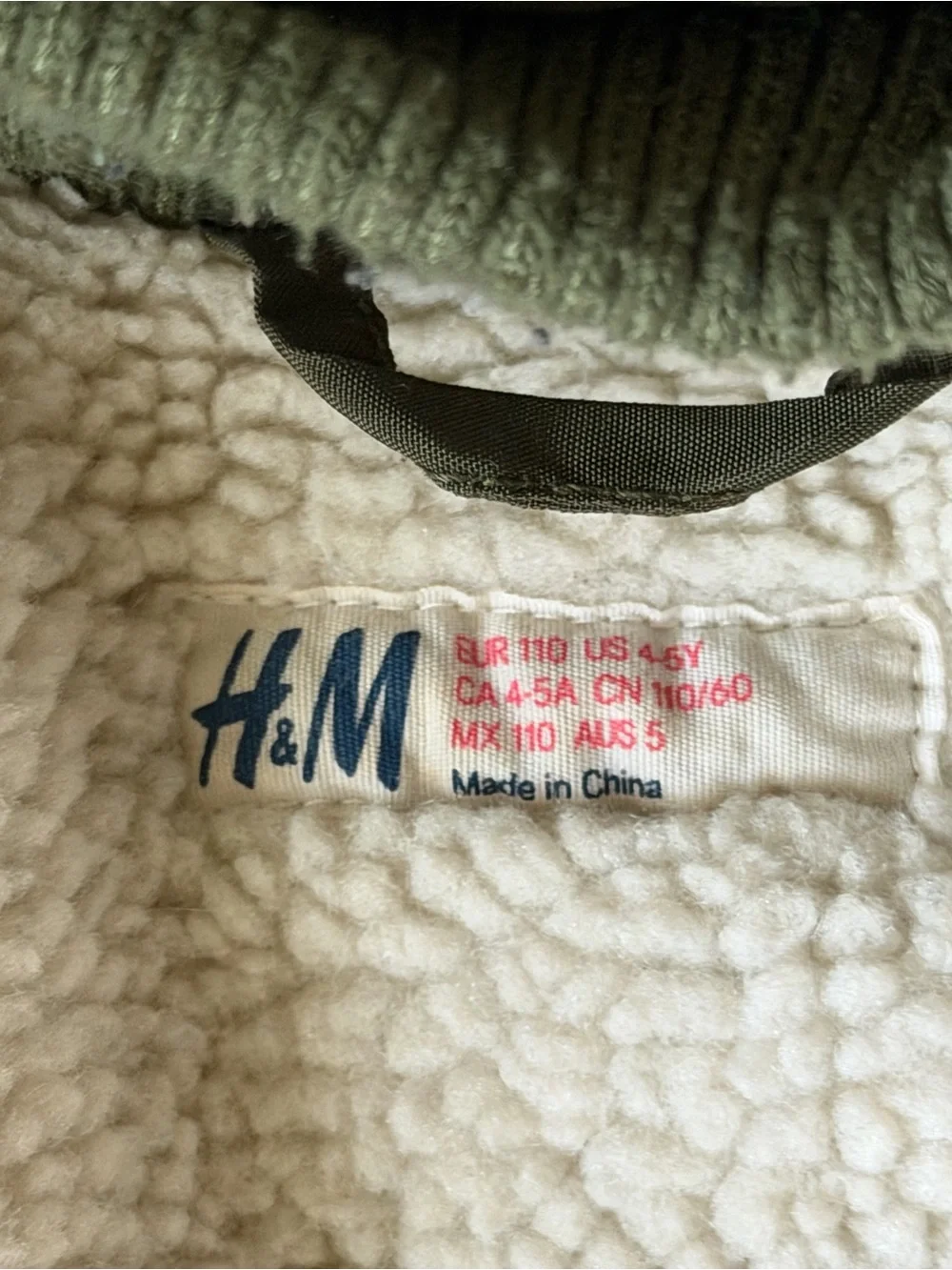 H&M Olive Green Puffer Hooded Kids Coat 4-5 year old